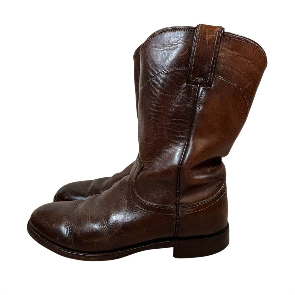 Justin Roper Brown Leather Pull-On Cowboy Boots Western